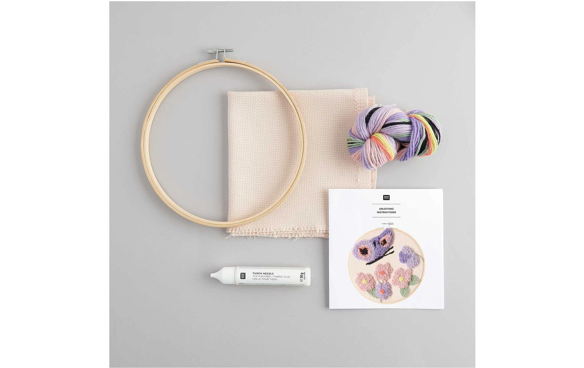 Rico Design Punch-Needle-Set – Schmetterling – Ø 20 cm – ab 6 Jahren