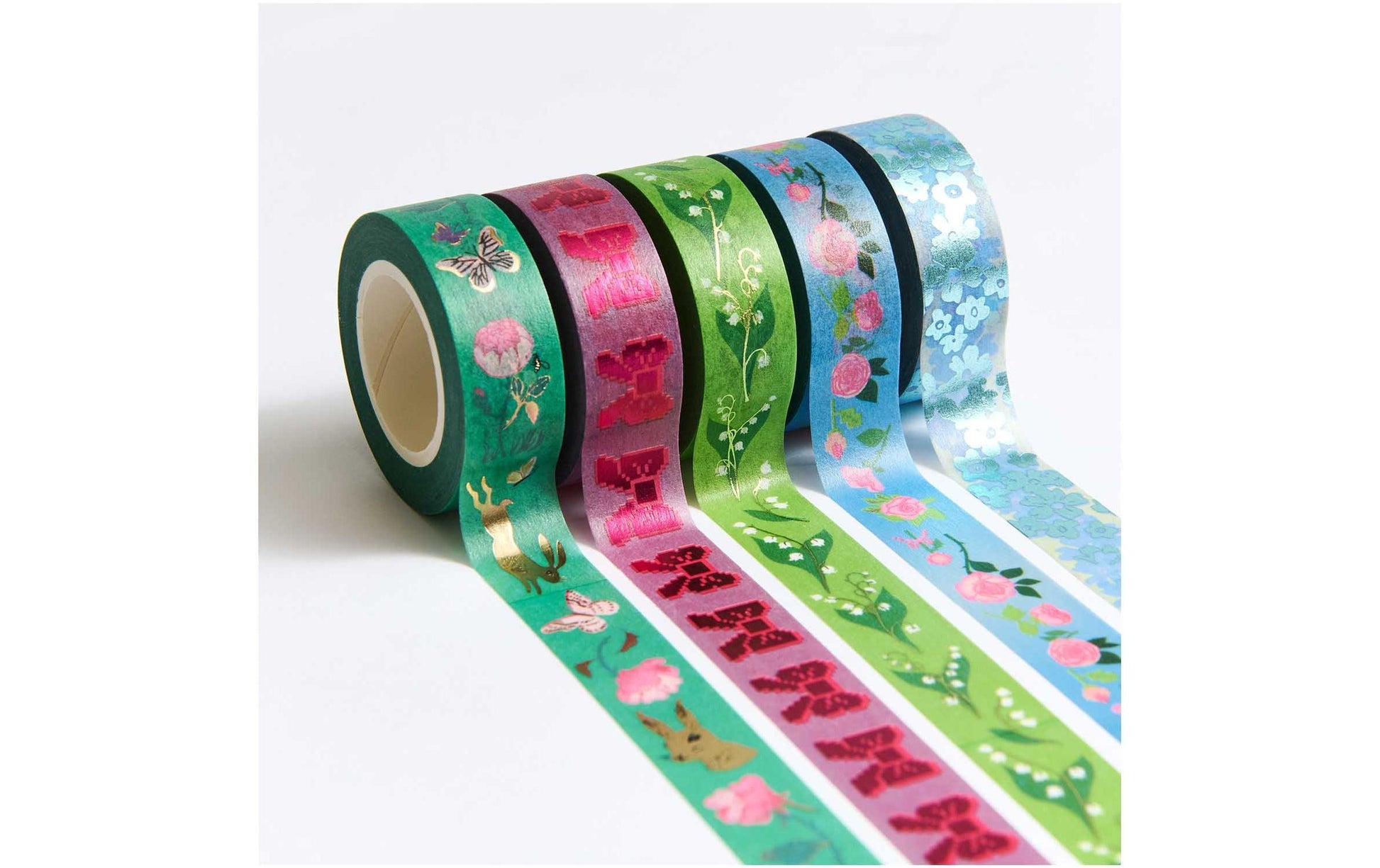 Rico Design La Vie En Rose Washi Tape – 15 mm × 10 m, mehrfarbig, Papier, wiederablösbar, 5 Rollen