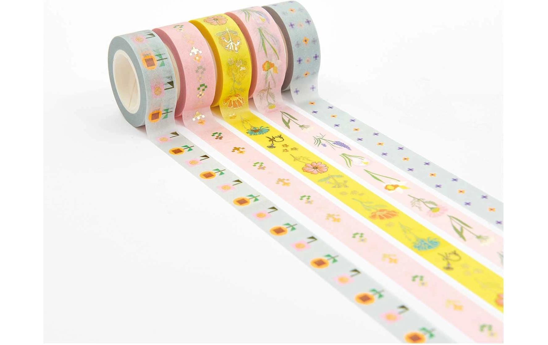 Rico Design Washi Tape Set – 15 mm × 10 m, mehrfarbig, Papier, wiederablösbar, 5 Rollen