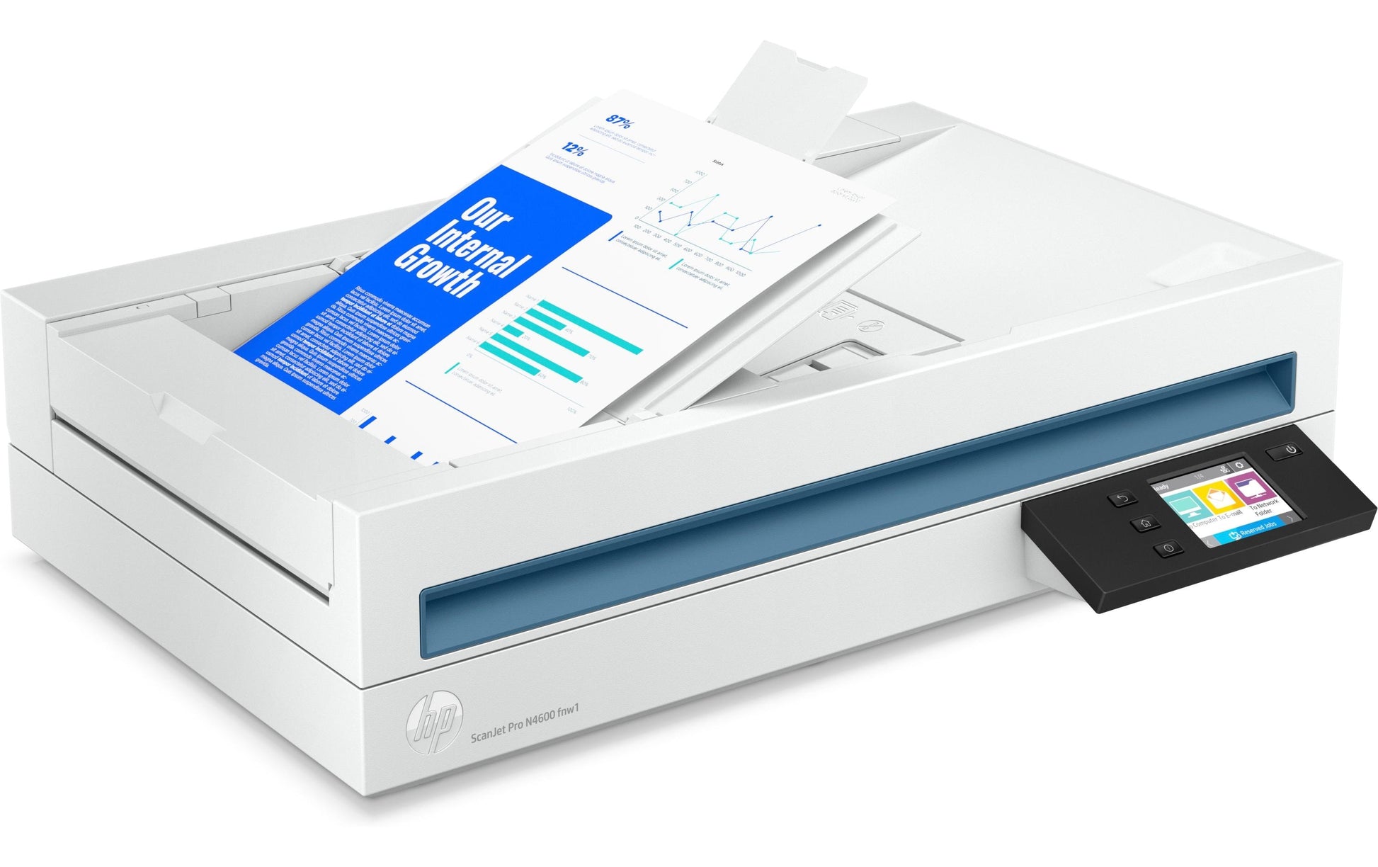 HP ScanJet Pro N4600 fnw1 – Flachbett + ADF, A4, Duplex, 40 Seiten/Min., ADF 100 Blatt, WLAN/LAN, 1'200 dpi