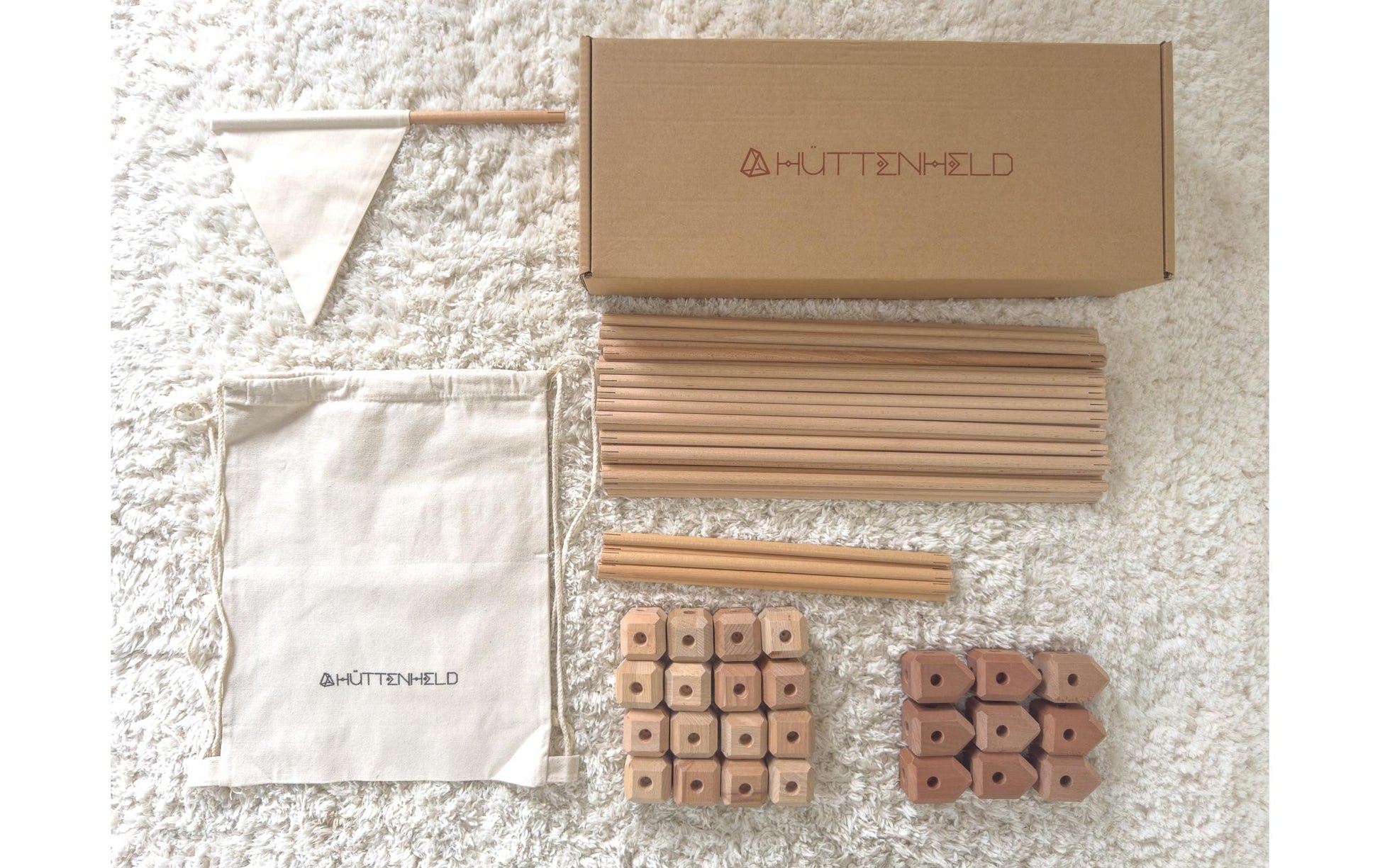 Hüttenheld Spielzeug – 75-teilig – Holz (Buche, Schweiz), beige