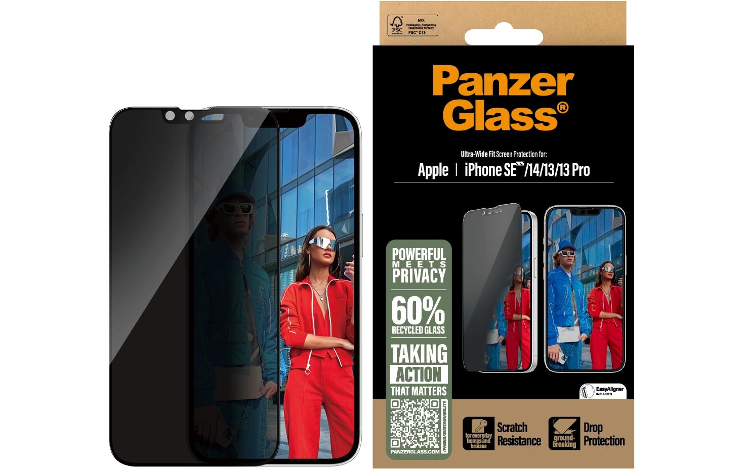 PanzerGlass Privacy-Filter (Panzerglas), Ultra-Weit Passform – für iPhone 13/13 Pro/14 und andere – mit Applikator