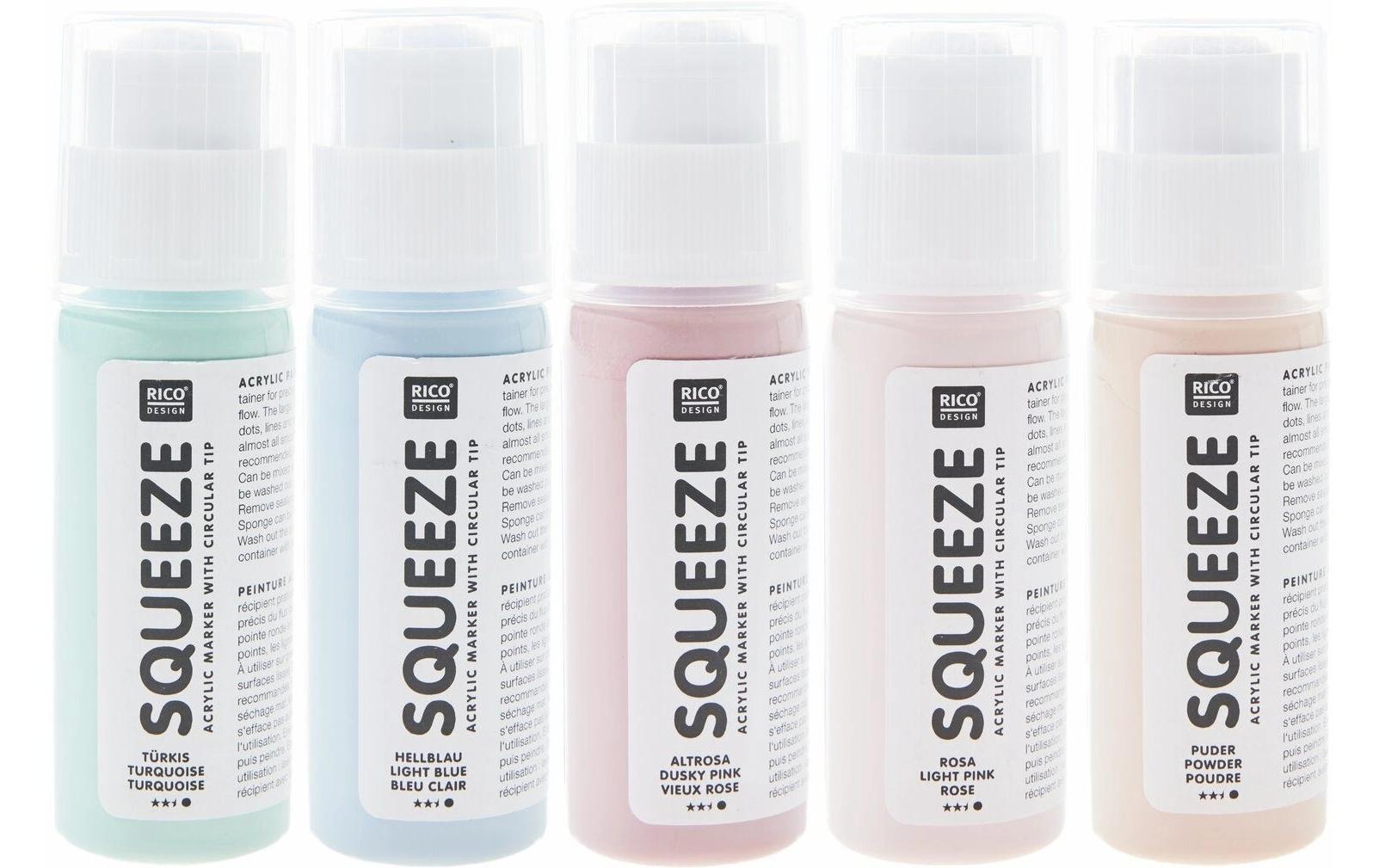 Rico Design Squeeze Marker – Acrylfarbe, Pastell – 5 Farben (5×60 ml, 300 ml)
