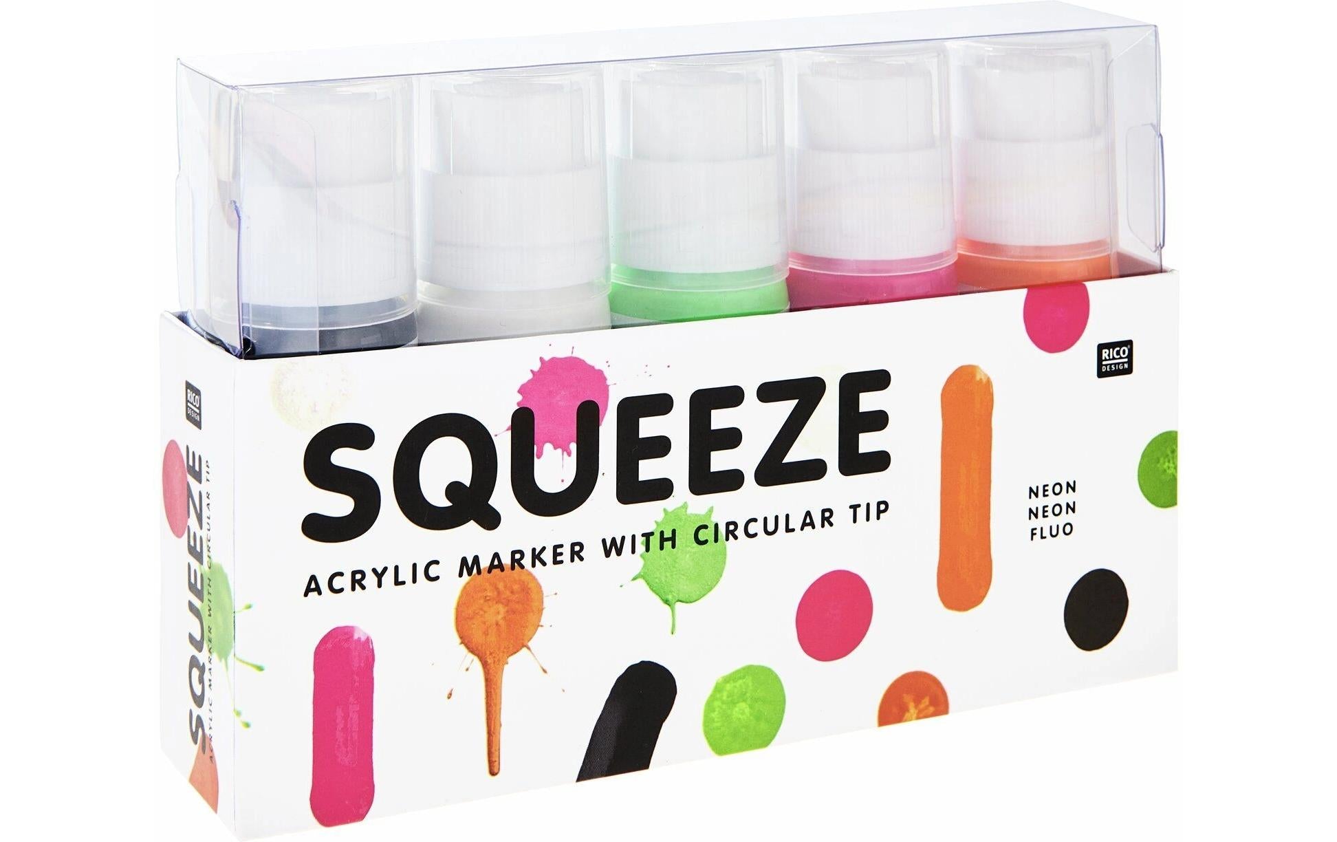 Rico Design Acrylfarbe (Squeeze Marker) – Mehrfarbig – 5 Farben – 5×60 ml (300 ml)