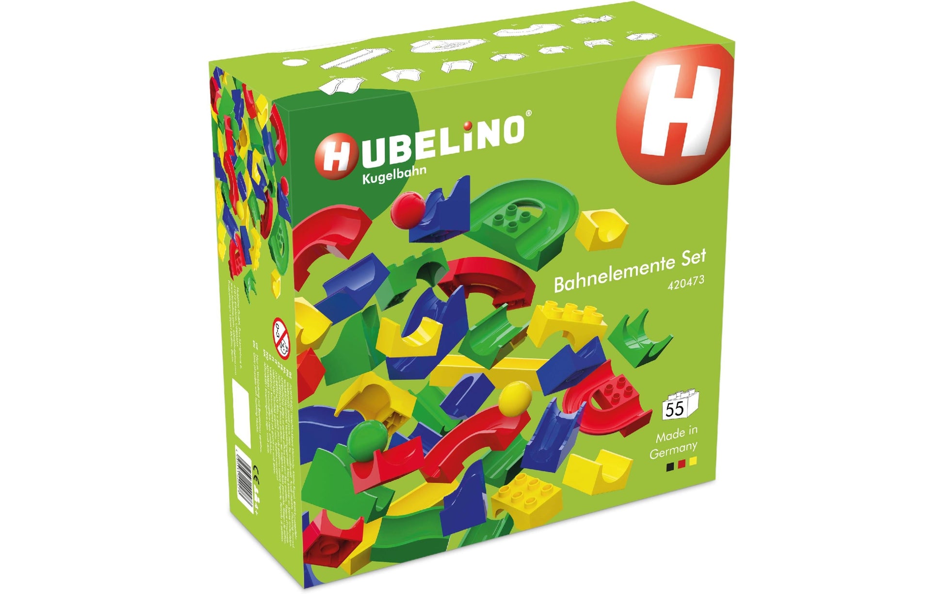 Hubelino Kugelbahn – 28,4 × 11 × 28,4 cm – 55-teilig – ab 4 J. – ABS-Kunststoff, mehrfarbig – CE, EN71
