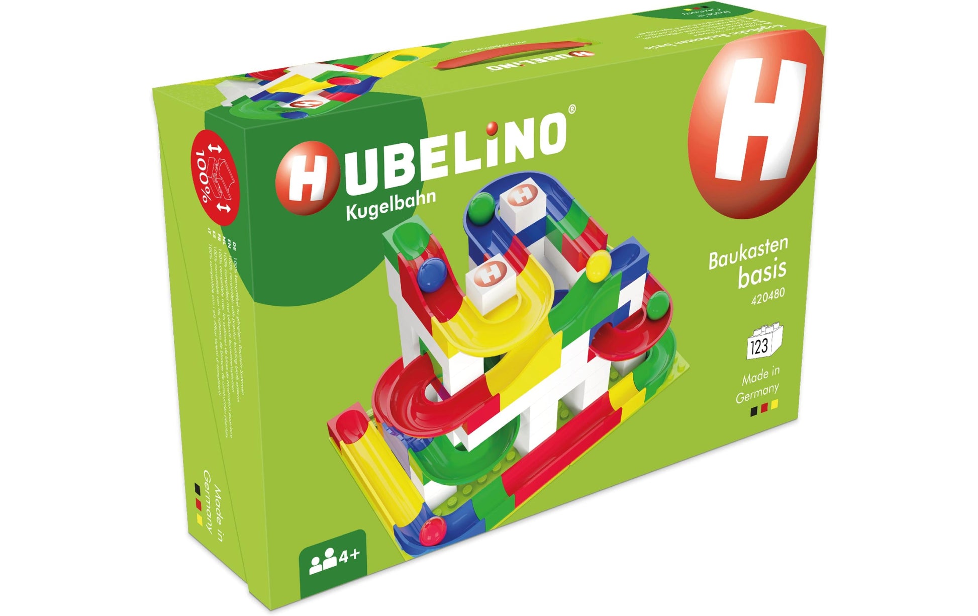 Hubelino Baukasten Basis Kugelbahn – 123-teilig – 43,5 × 11,0 × 28,5 cm – ab 4 J. – ABS – mehrfarbig