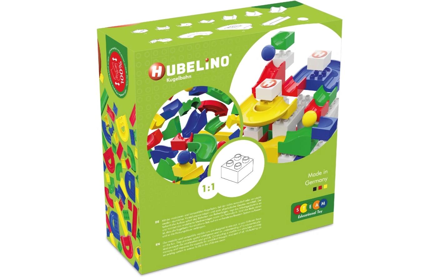 Hubelino Kugelbahn – 28,4 × 11 × 28,4 cm – 55-teilig – ab 4 J. – ABS-Kunststoff, mehrfarbig – CE, EN71
