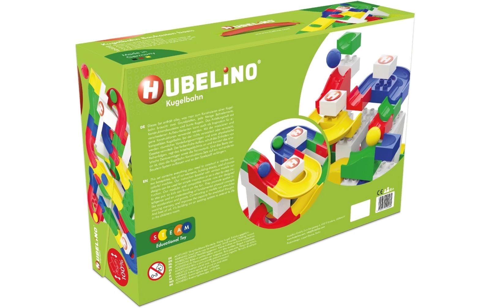 Hubelino Baukasten Basis Kugelbahn – 123-teilig – 43,5 × 11,0 × 28,5 cm – ab 4 J. – ABS – mehrfarbig