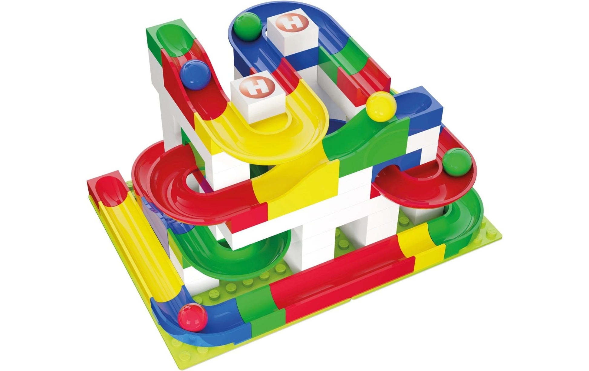 Hubelino Baukasten Basis Kugelbahn – 123-teilig – 43,5 × 11,0 × 28,5 cm – ab 4 J. – ABS – mehrfarbig
