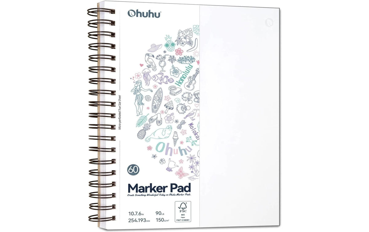 Ohuhu Malbuch – 25,4 × 19,3 cm quer – 150 g/m² – Spiral – 60 Blatt – Weiss