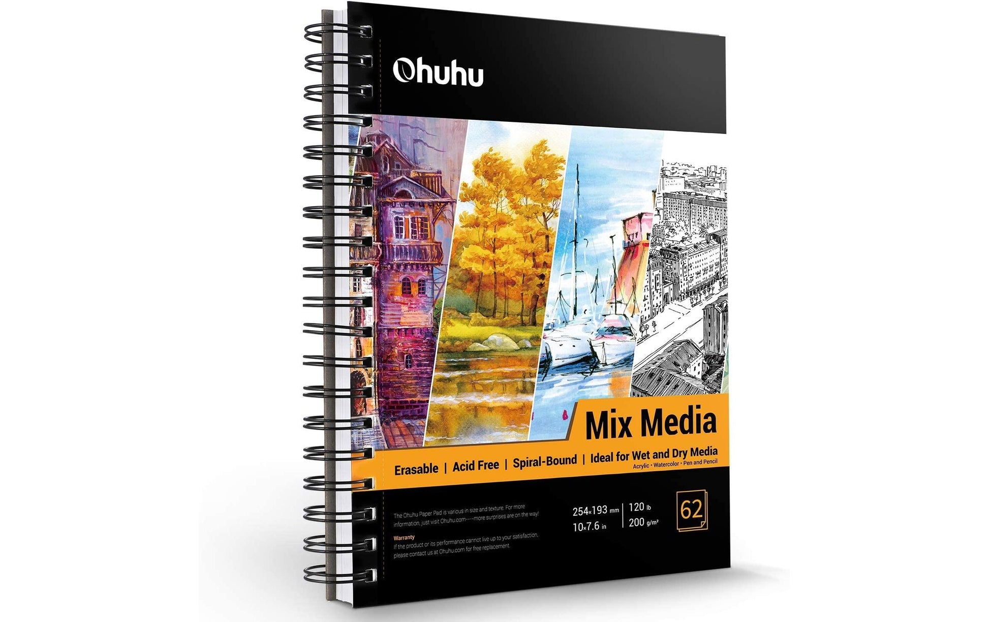 Ohuhu Malbuch – 25,4 × 19,3 cm – 200 g/m² – Spiral – 62 Blatt – Mehrfarbig