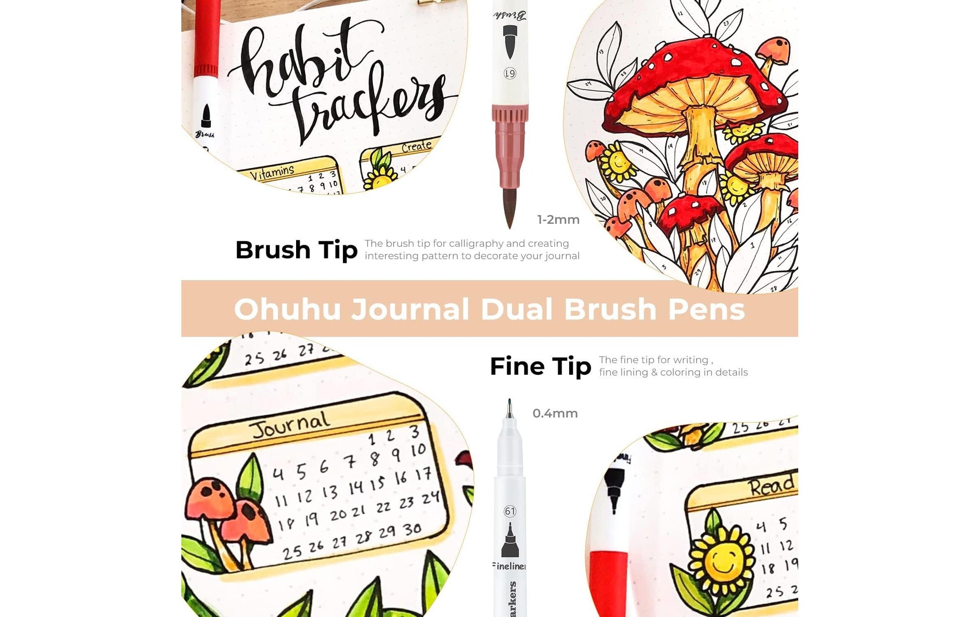 Ohuhu Maui Serie Fineliner Set – 60 Stk., fein, sortiert