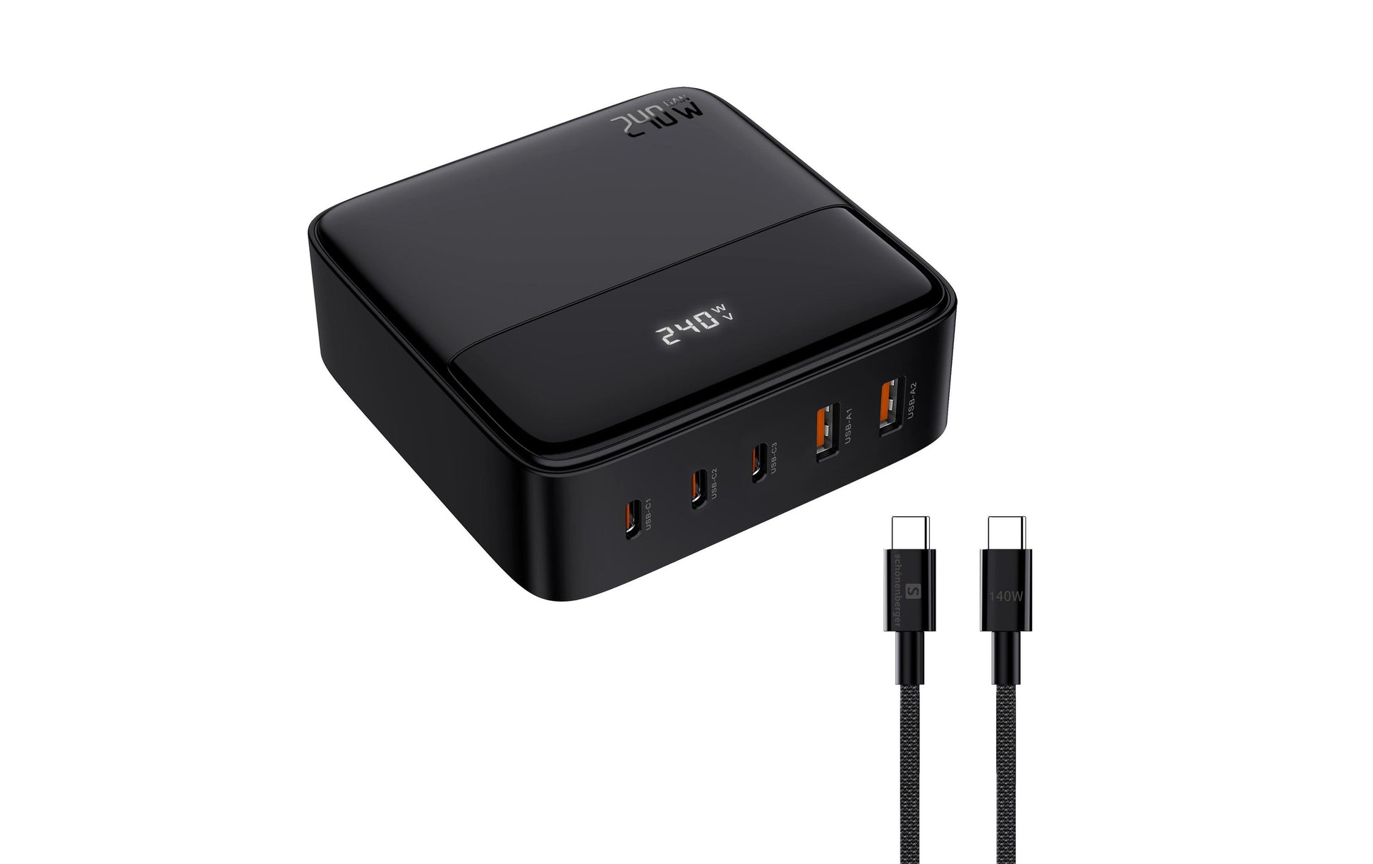 M. Schönenberger 24.21240SZ Netzteil – 240 W, 3× USB-C + 2× USB-A, PD, QC
