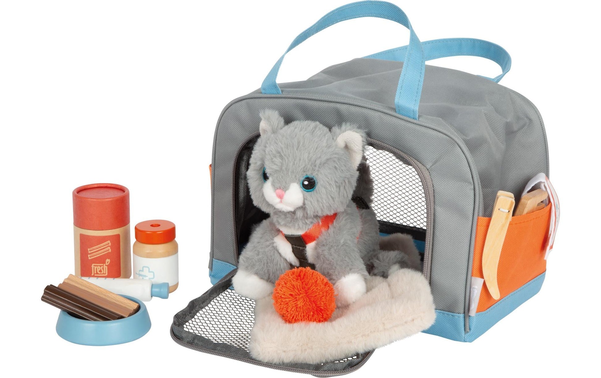 Small foot Plüschtier Katze, Pflege-Set – 14-teilig – ab 2 Jahren – Plüsch/Stoff/Holz, mehrfarbig
