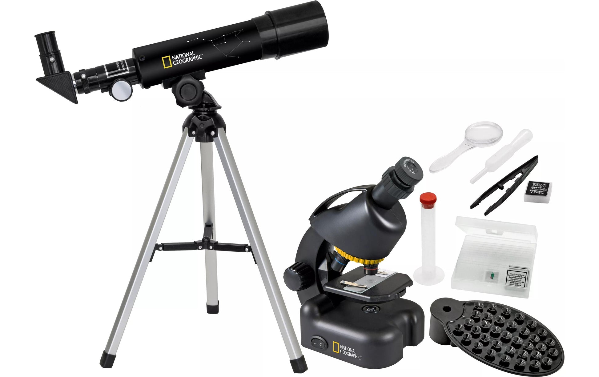 National Geographic Experimentier-Bausatz – Tele-/Mikroskop-Set, 60×, mit Stativ, ab 8 Jahren