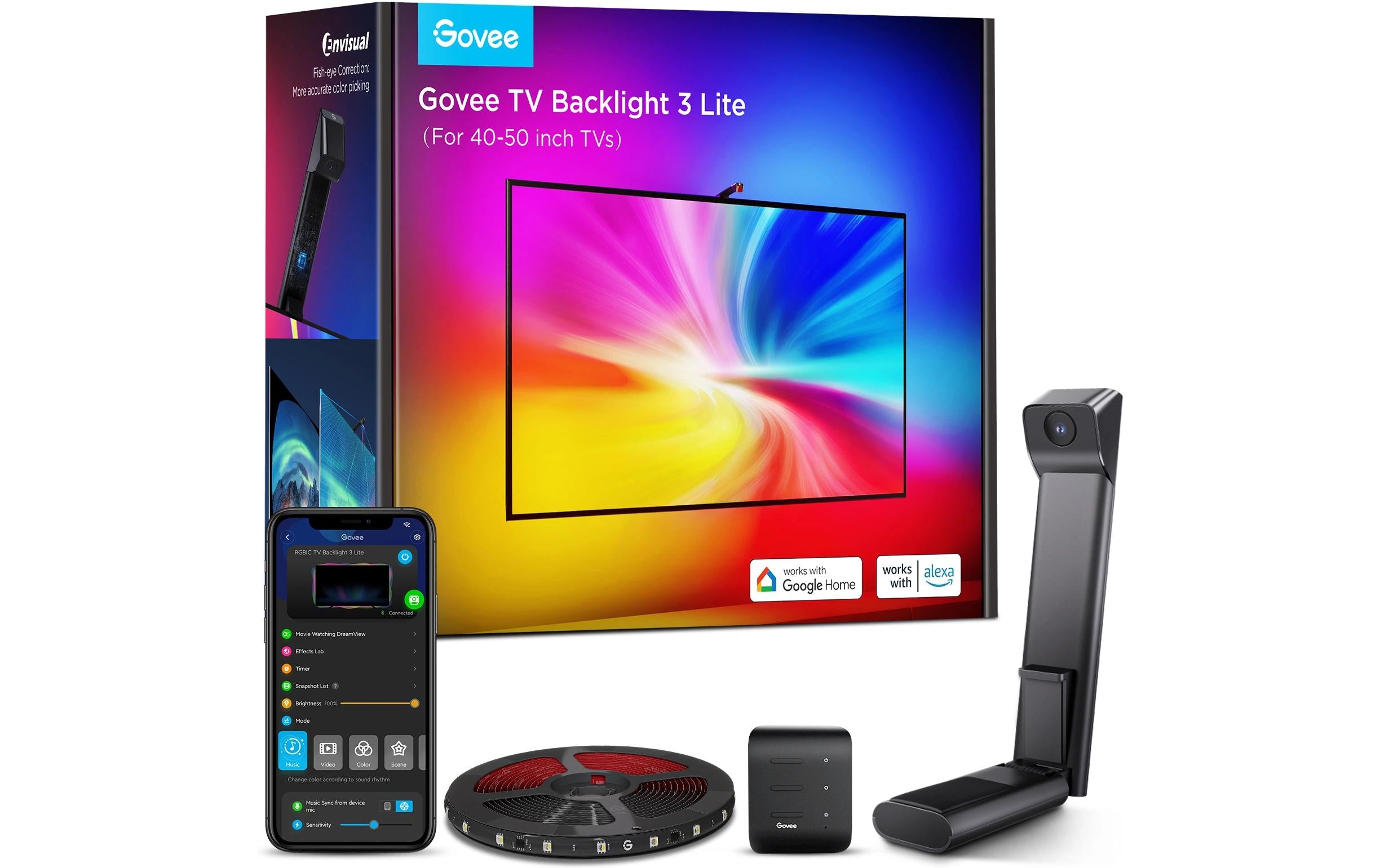 Govee Envisual T3 TV-Backlight-Set – RGBIC, Wi‑Fi + Bluetooth – für 40–50" Fernseher – Schwarz