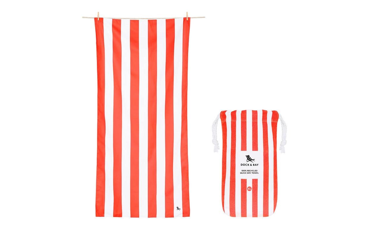 Dock & Bay Strandtuch CABANA – 90 × 200 cm, Weiss/Rot, Polyester