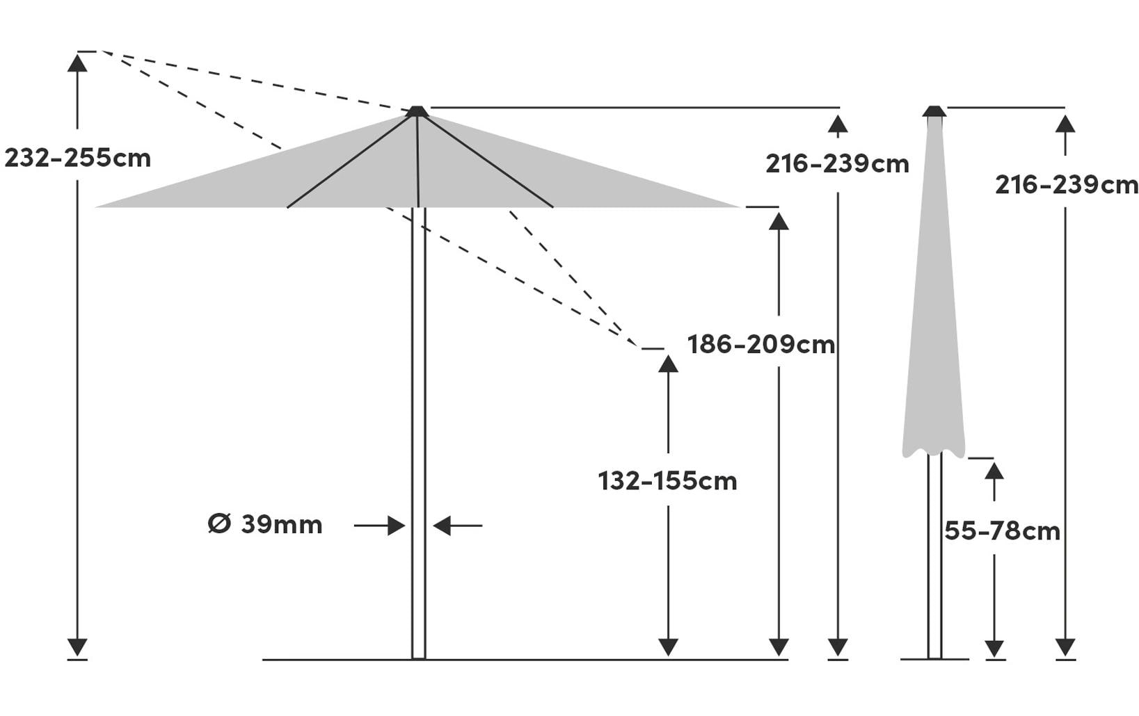 Suncomfort by Glatz Stockschirm Shell Turn – Ø 250 cm, L 239 cm – Graubraun – höhenverstellbar, neigbar