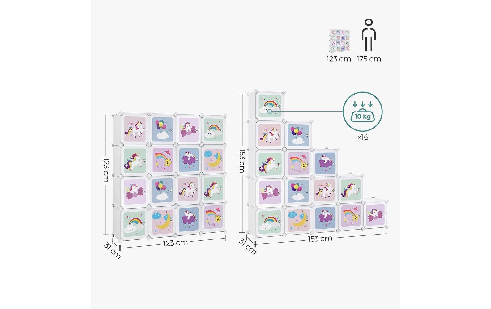Songmics Büro-/Lagerregal freistehend, LPC906W01 – 16 Böden – 31 × 153 × 153 cm – mehrfarbig