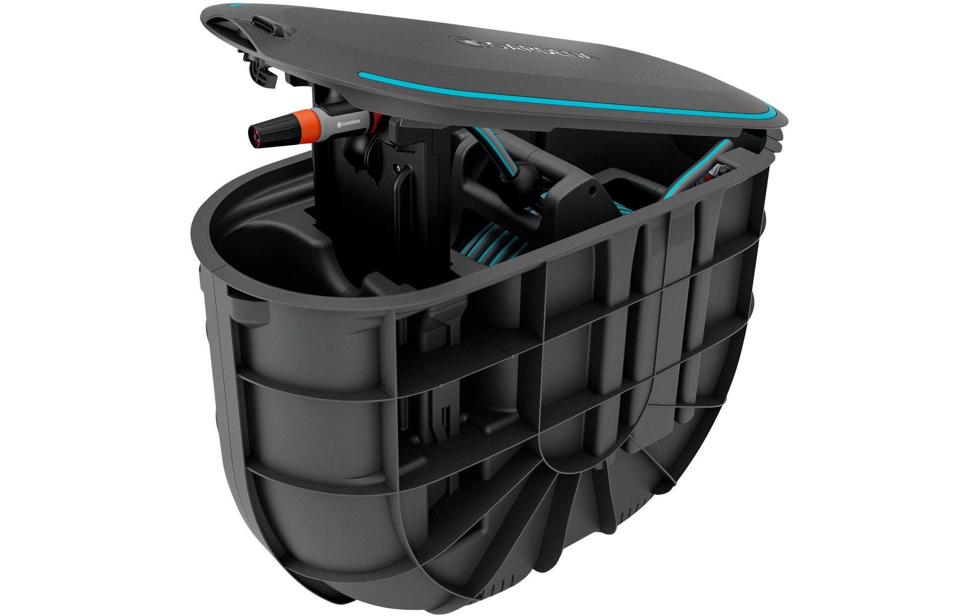 Gardena RollUp M Schlauchbox 20 m – mit Schlauch, automatisch, schwarz, B 335 × H 485 × T 700 mm