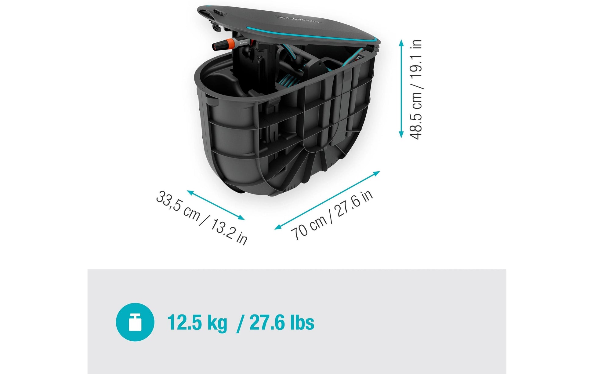 Gardena RollUp M Schlauchbox 20 m – mit Schlauch, automatisch, schwarz, B 335 × H 485 × T 700 mm
