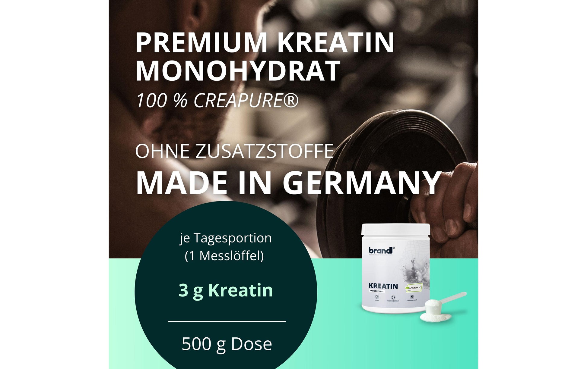 Brandl Nutrition Kreatin Monohydrat Pulver – Neutral – 500 g