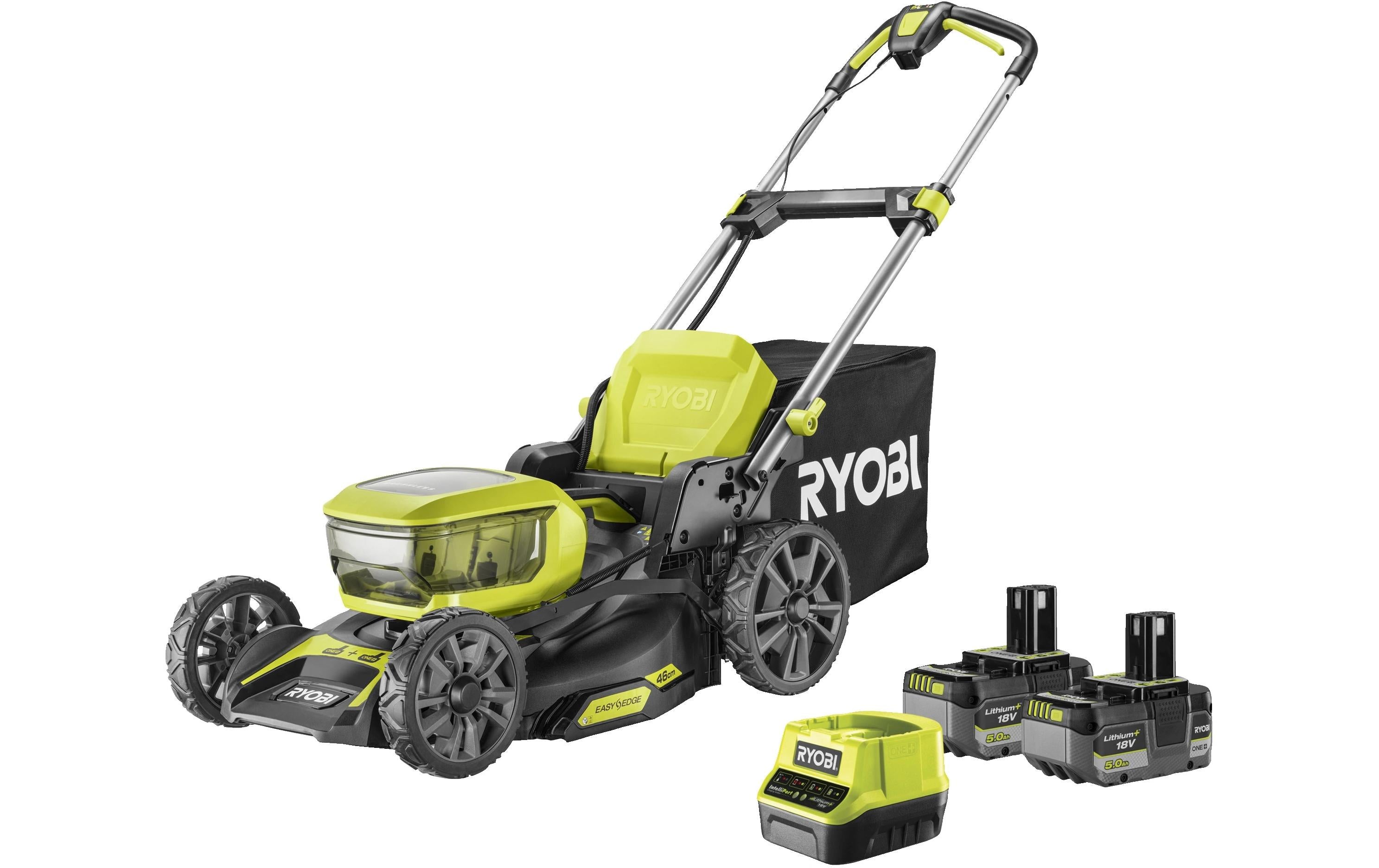 Ryobi RY18LMX46A-250 Akku-Rasenmäher – 18 V – Schnittbreite 46 cm – 2×5,0 Ah & Ladegerät – ONE+