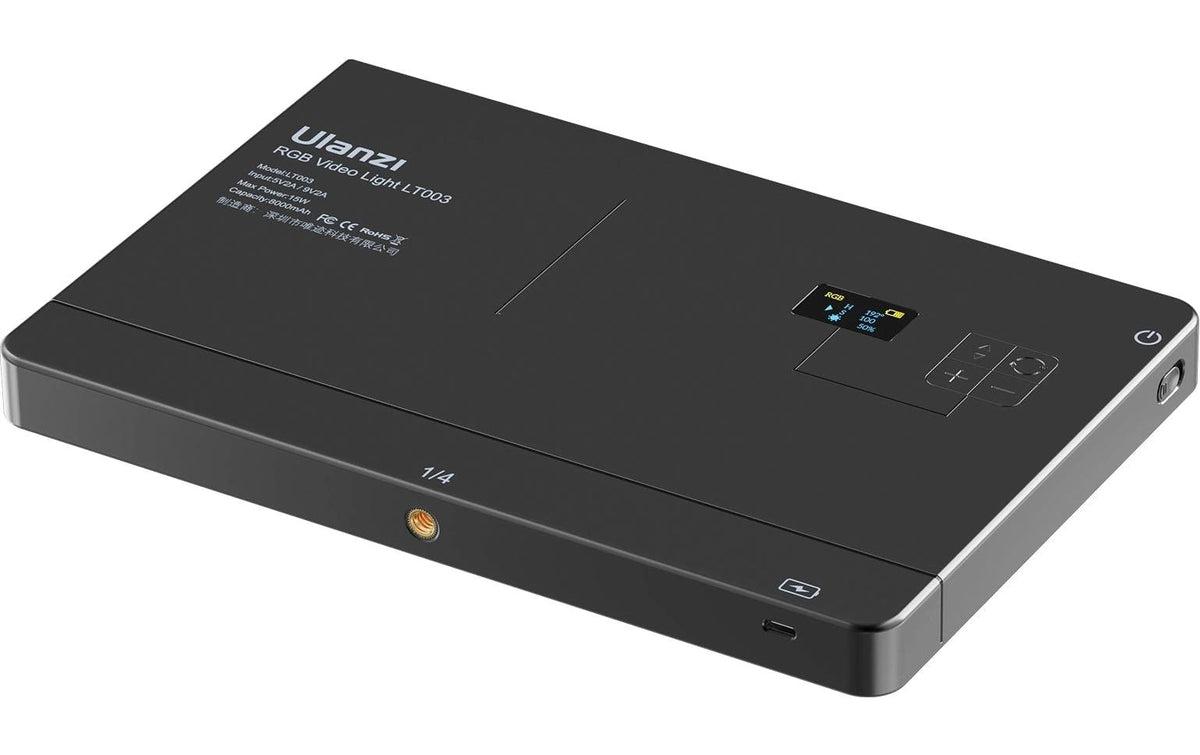 Ulanzi LT003 LED-Video-Licht – RGB, 2100 Lux, 2500–9000 K – Akku, OLED-Display – Schwarz