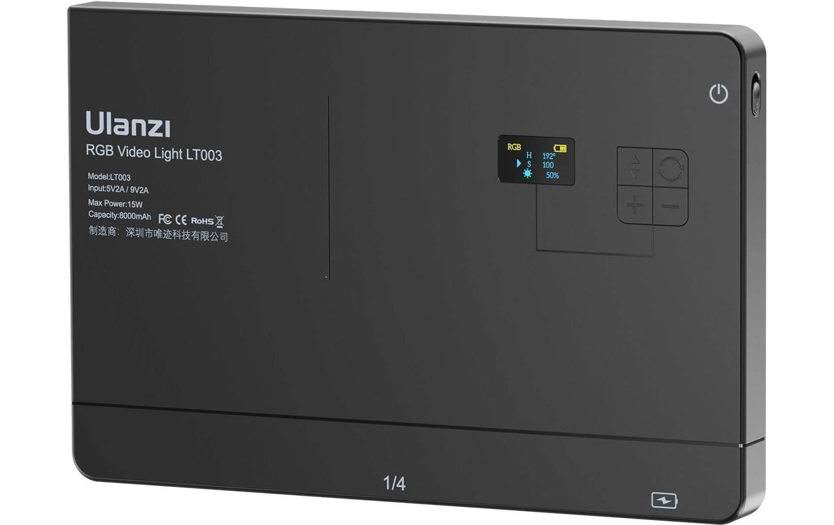 Ulanzi LT003 LED-Video-Licht – RGB, 2100 Lux, 2500–9000 K – Akku, OLED-Display – Schwarz