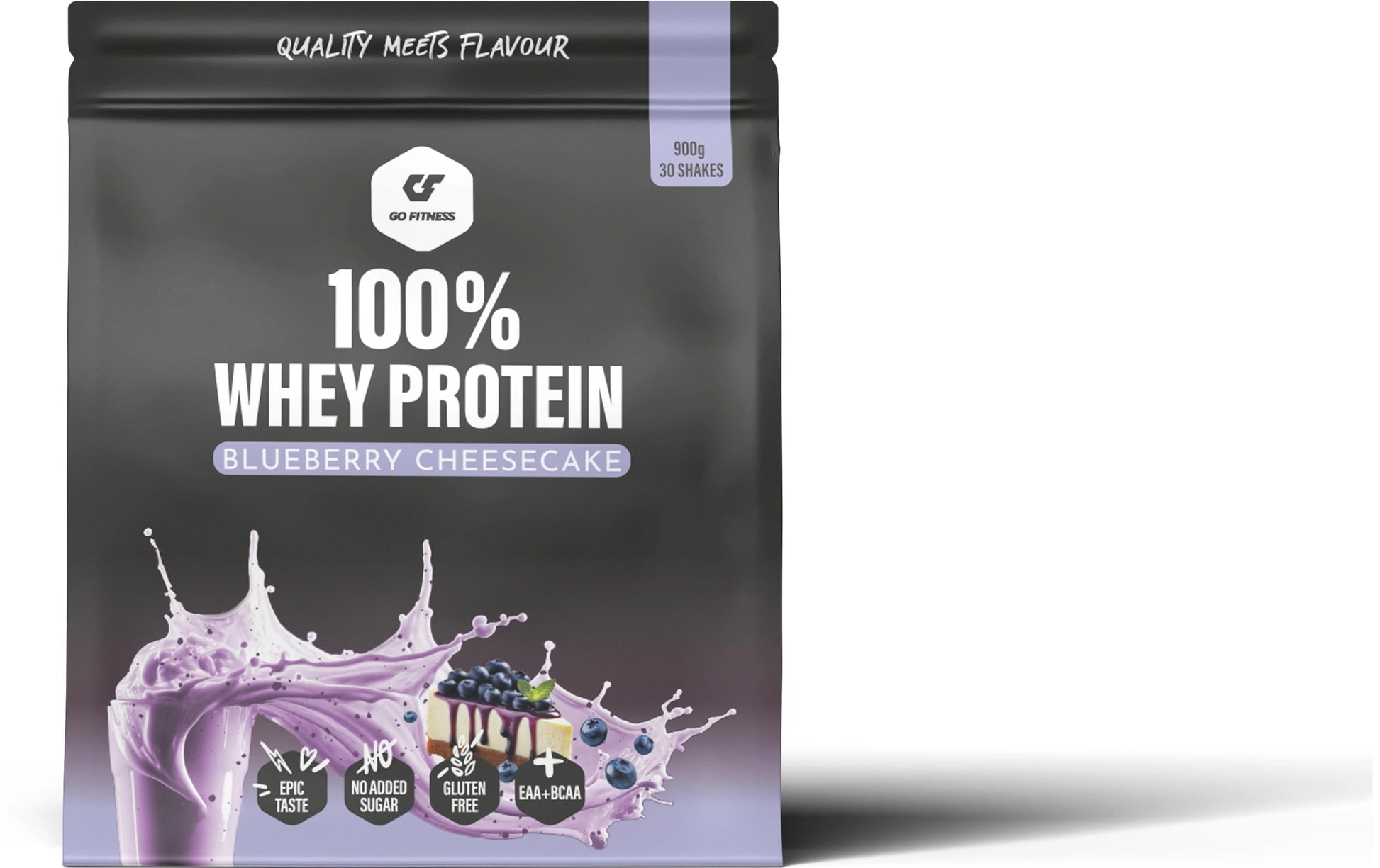 Go Fitness Whey Protein Pulver Blaubeeren & Cheesecake – glutenfrei, ohne Zuckerzusatz – 900 g