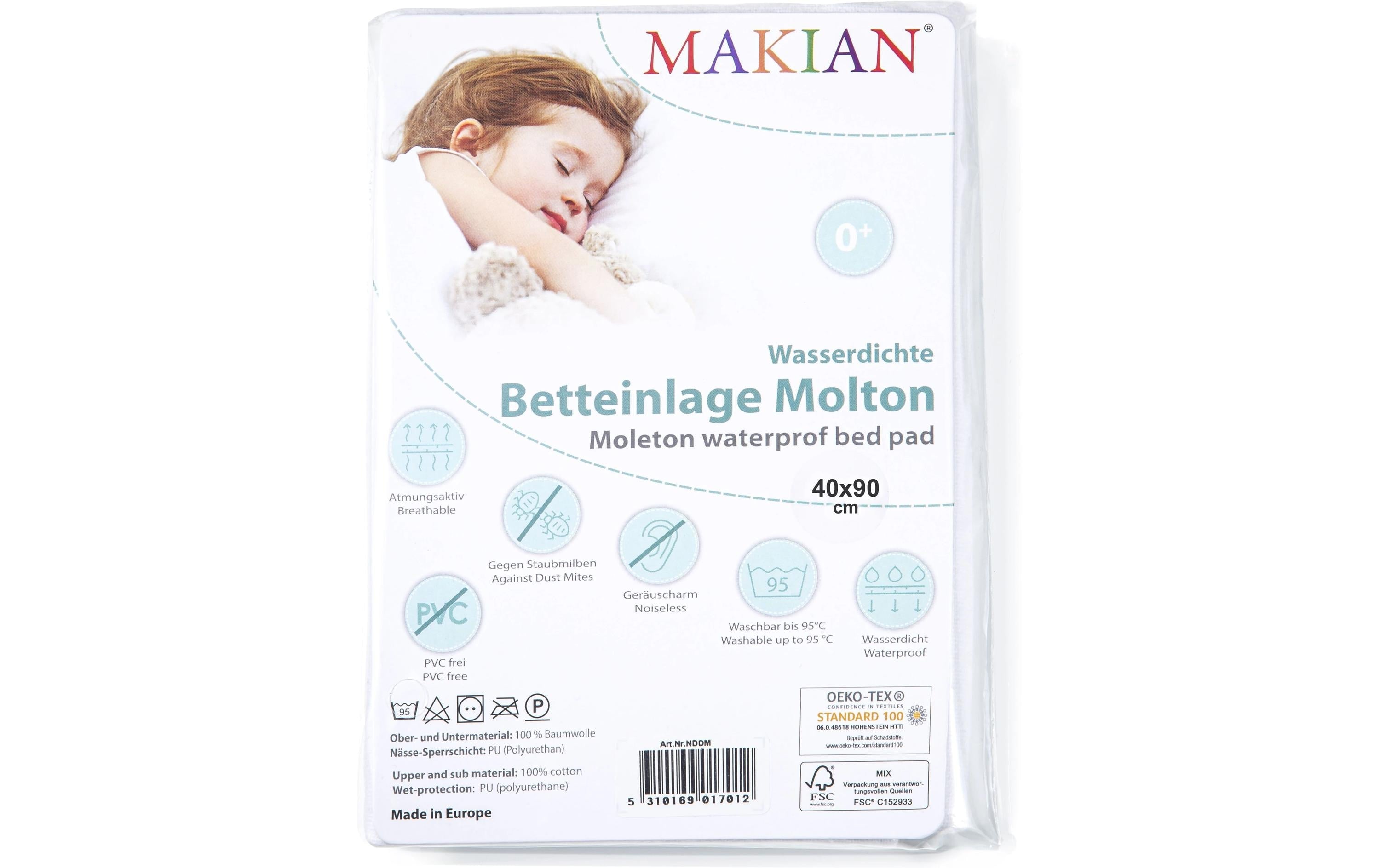 Makian Matratzenschutz – 40 × 90 cm, Weiss, Polyurethan (PU), OEKO-TEX