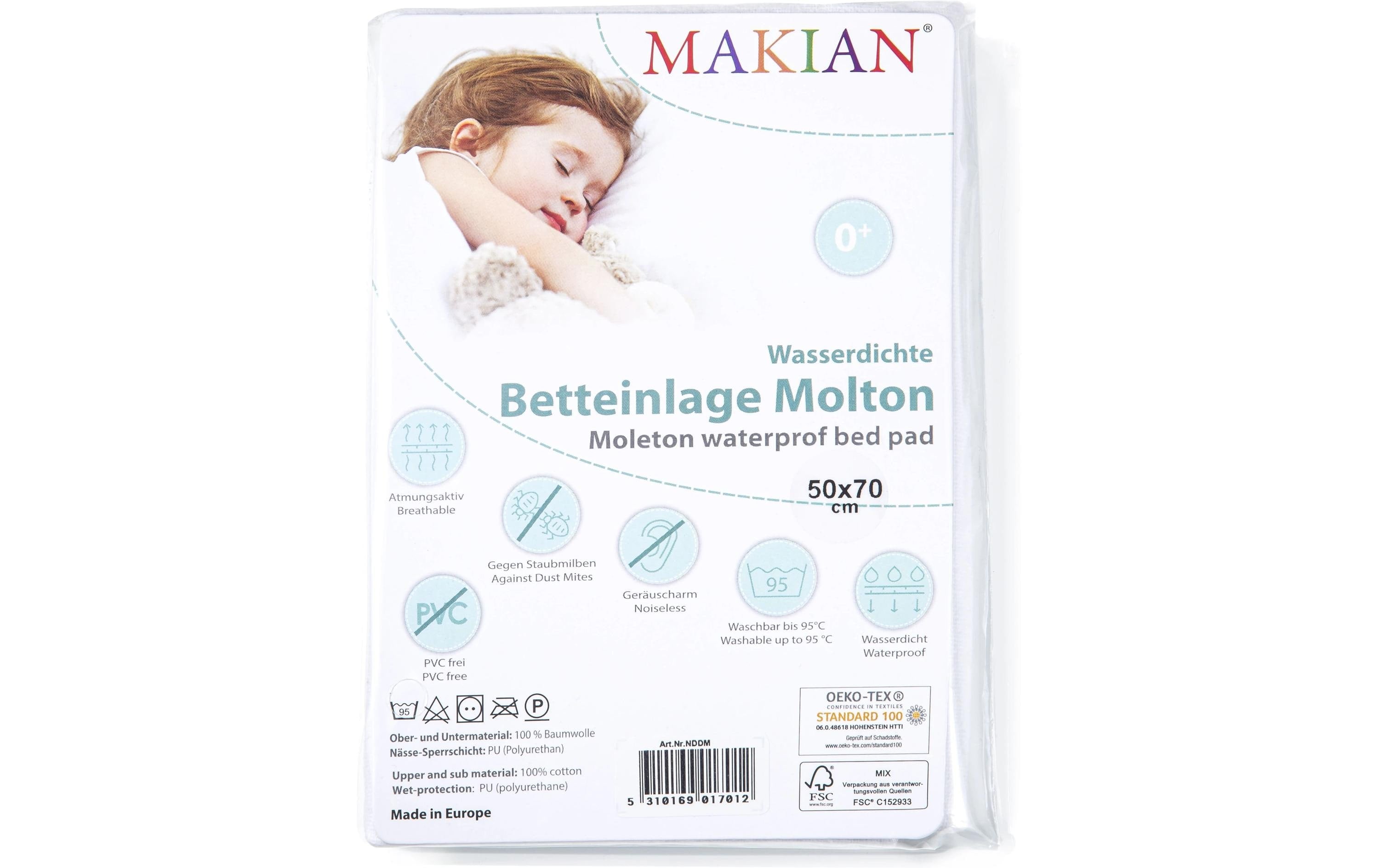 Makian Matratzenschutz – 50 × 70 cm, Weiss, Polyurethan (PU), OEKO-TEX STANDARD 100