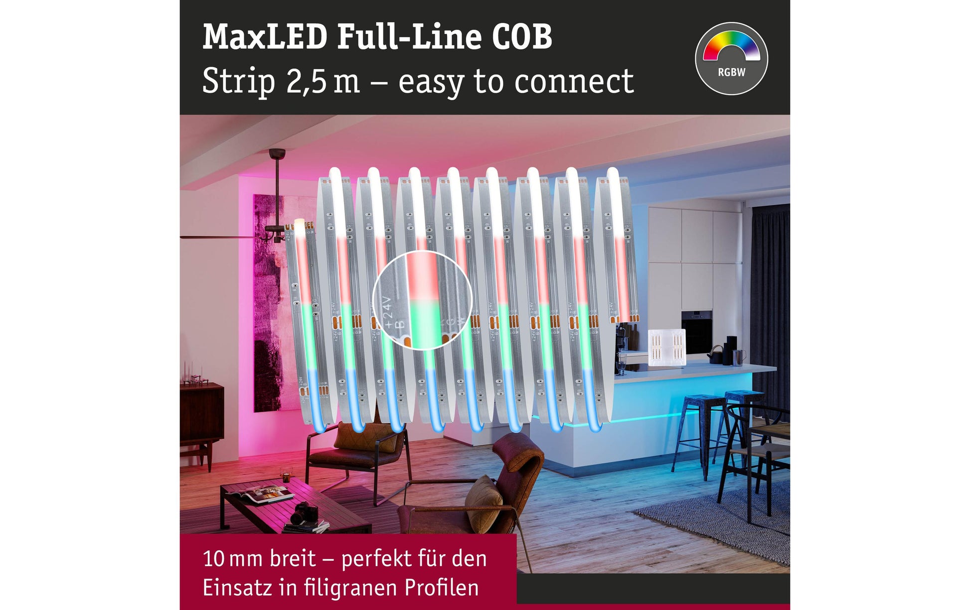 Paulmann LED-Strip 2,5 m – RGBW 3000 K, 1325 lm, 15 W – IP20 – Silber – MaxLED 500