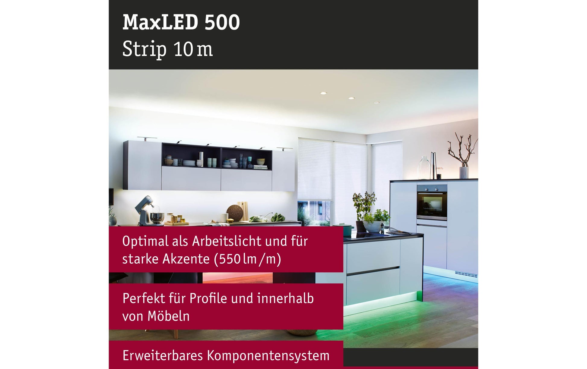 Paulmann LED-Strip MaxLED 500 – 10 m, mehrfarbig, dimmbar, 72 W – Silber