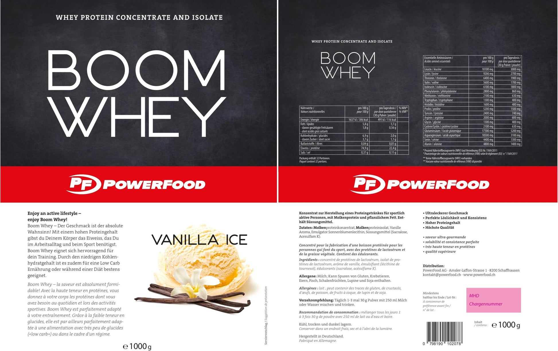PowerFood Whey Protein Vanille – laktosefrei – 1 kg