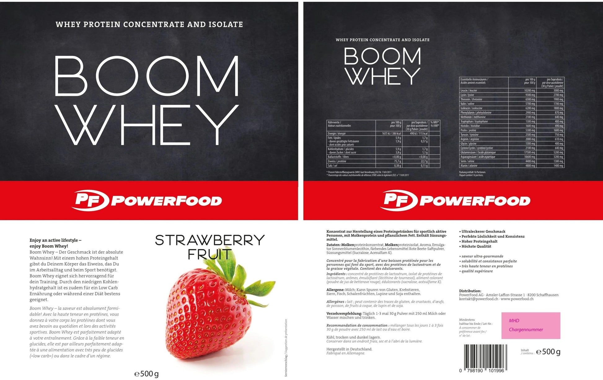 PowerFood Whey Protein Erdbeere – 500 g