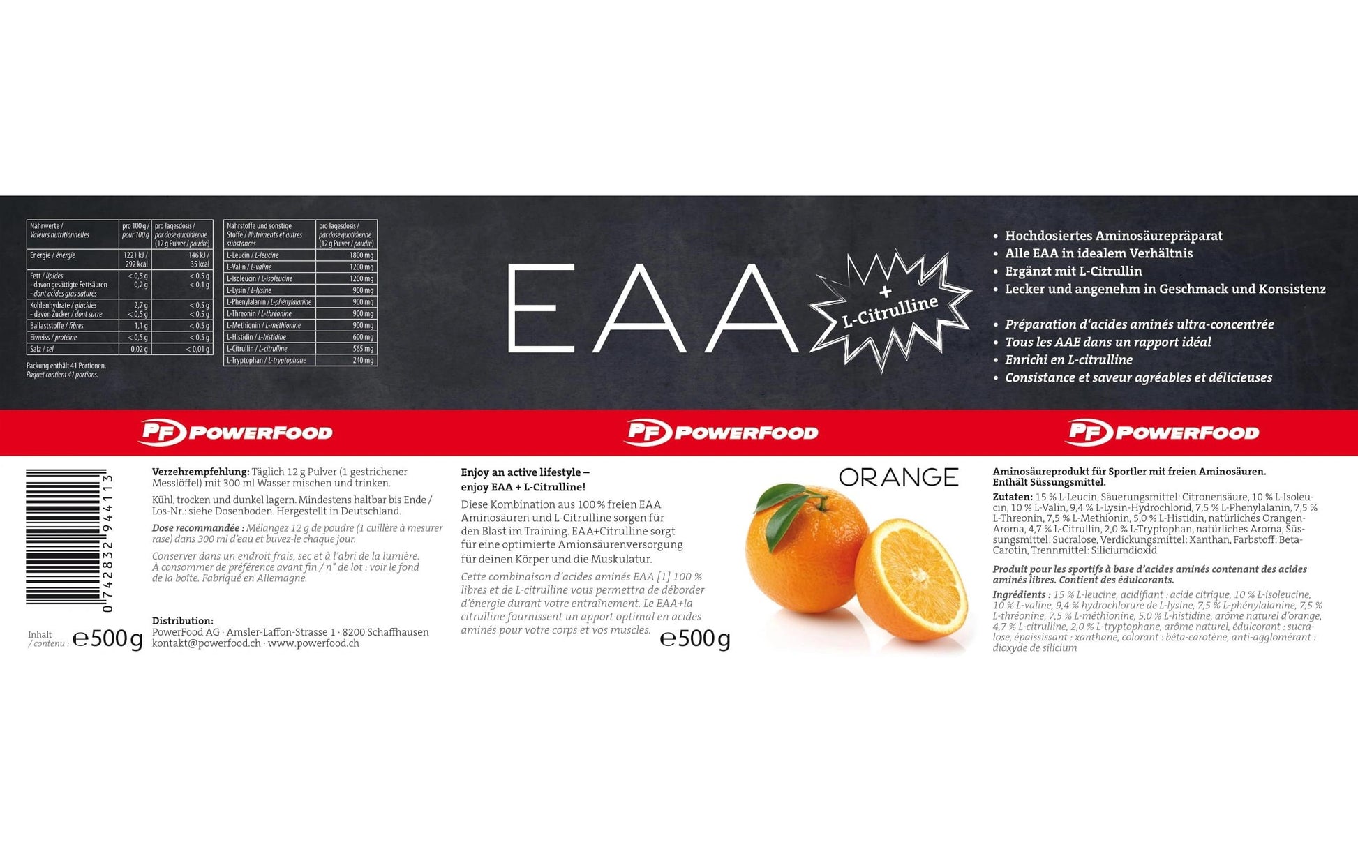 PowerFood Aminosäure-Pulver Orange – 500 g