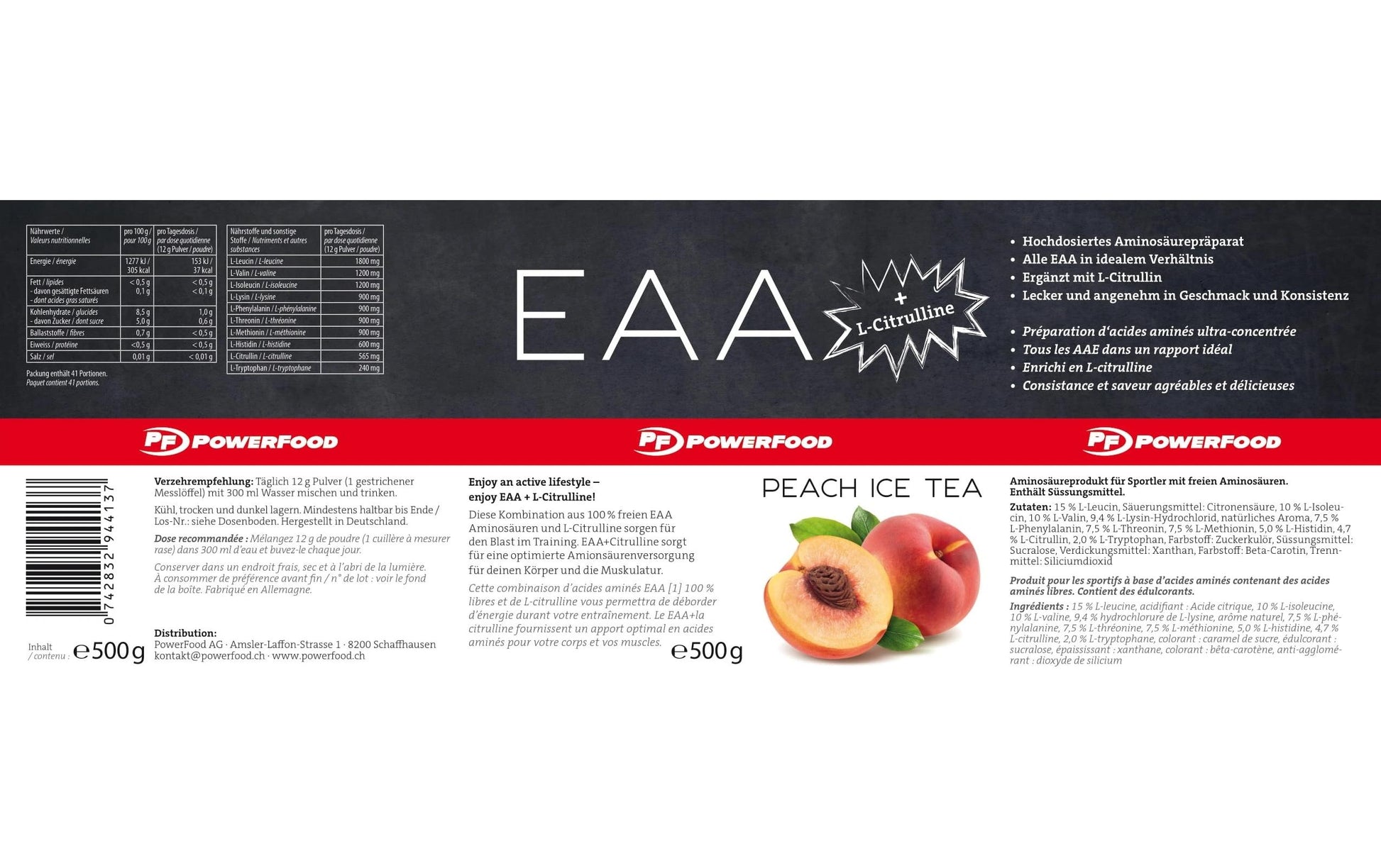 PowerFood Aminosäure-Pulver Pfirsich – 500 g