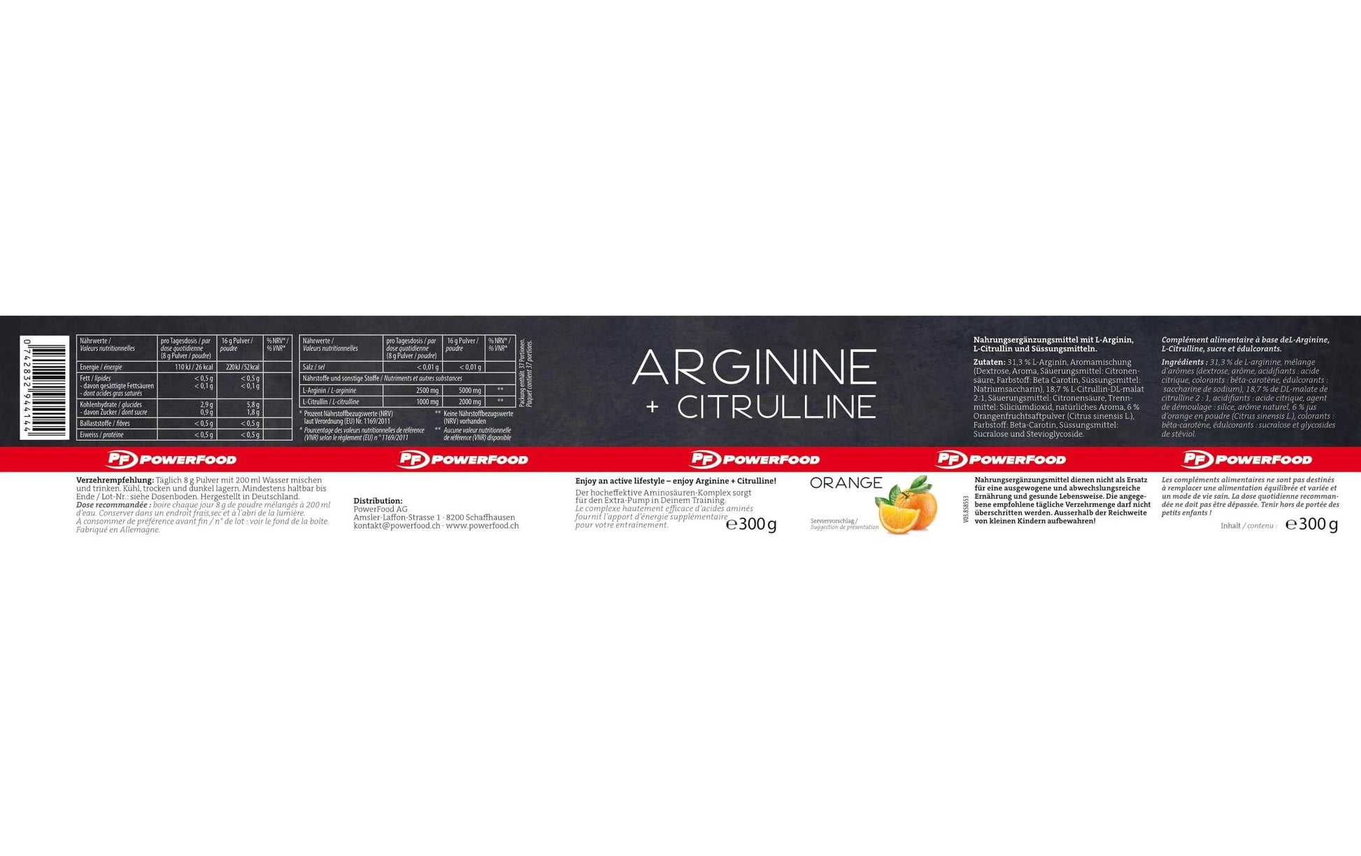 PowerFood Aminosäure-Pulver One Arginine + Citrulline Orange – 300 g