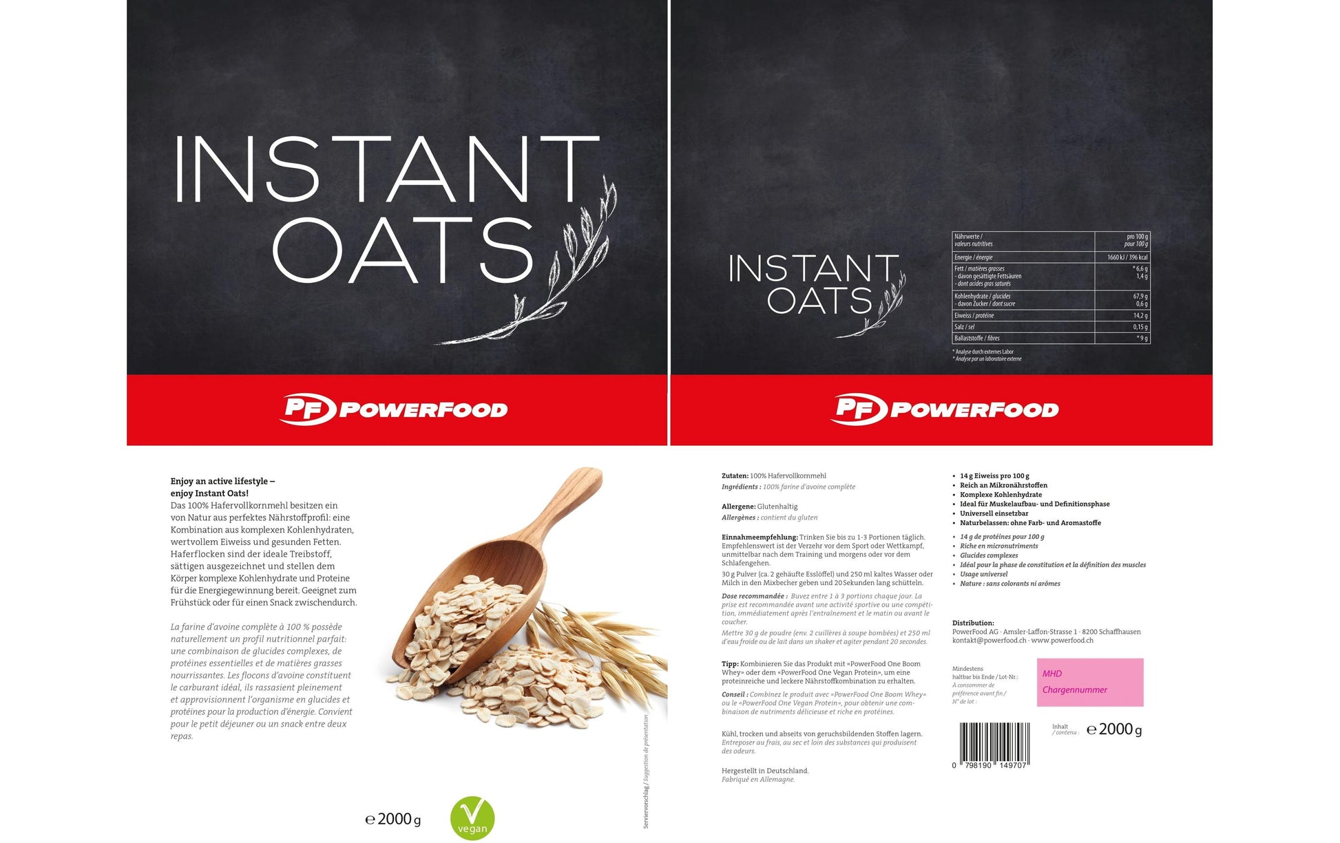 PowerFood Porridge Instant – Vollkorn, Vegan – 2 kg