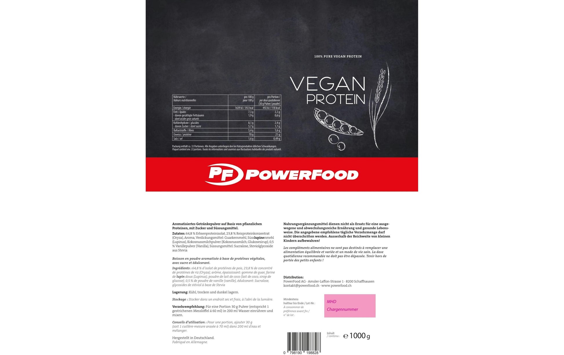 PowerFood Protein Pulver Vanille – Vegan – 1 kg