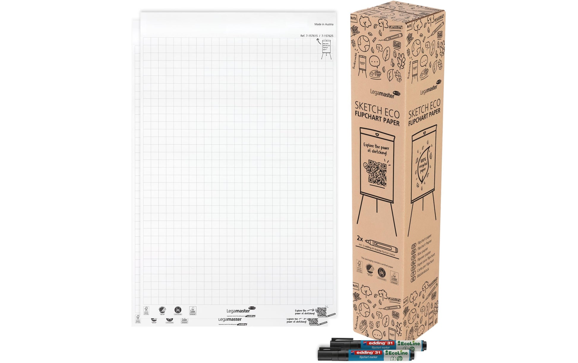 Legamaster Sketch Eco Flipchart – 65 × 98 cm, 2 × 50 Blatt, Hochweiss
