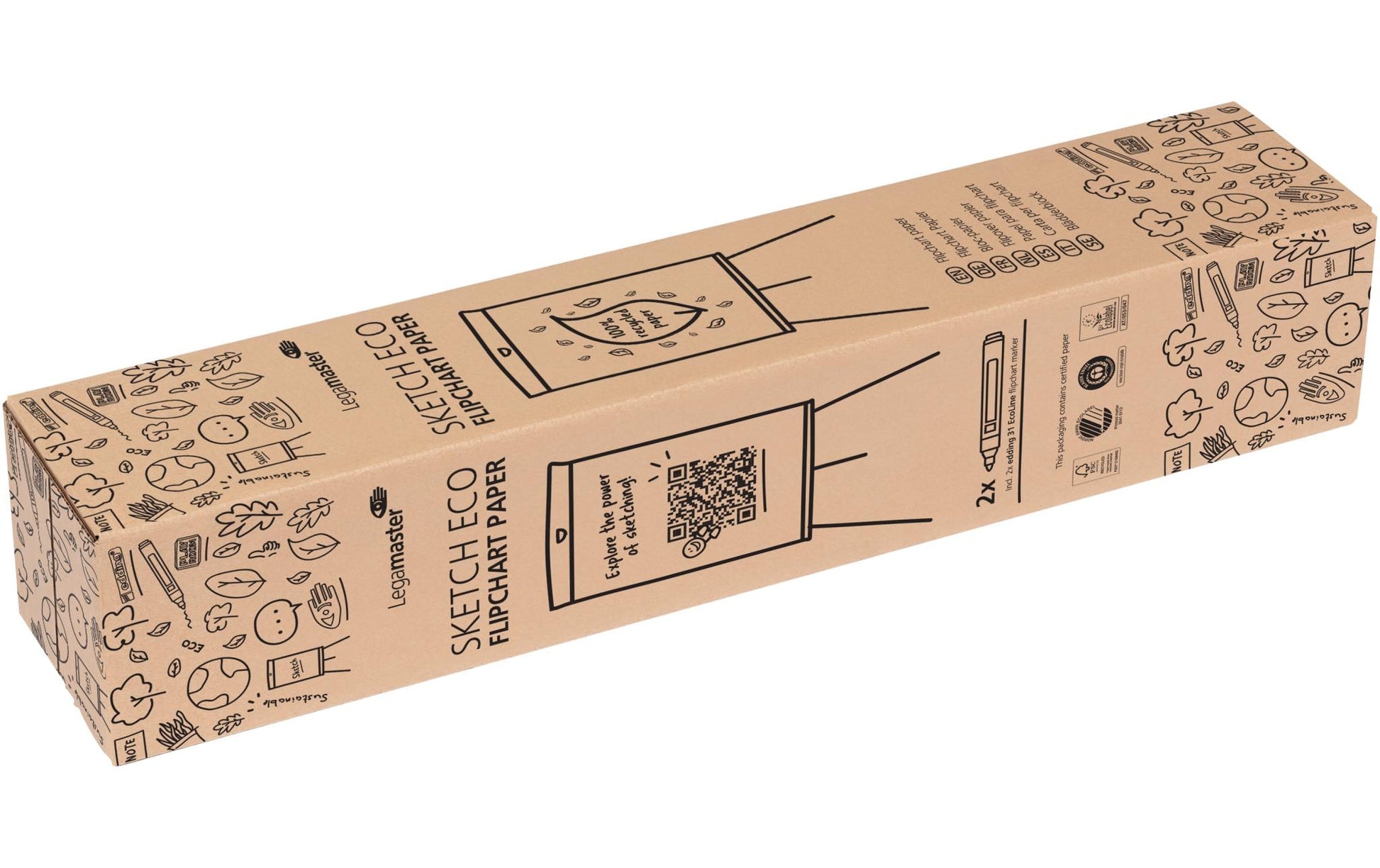 Legamaster Flipchart-Block SKETCH ECO – 65 × 98 cm, 20 Blatt/Block, 5 Blöcke, blanko, weiss, Papier, Recycling