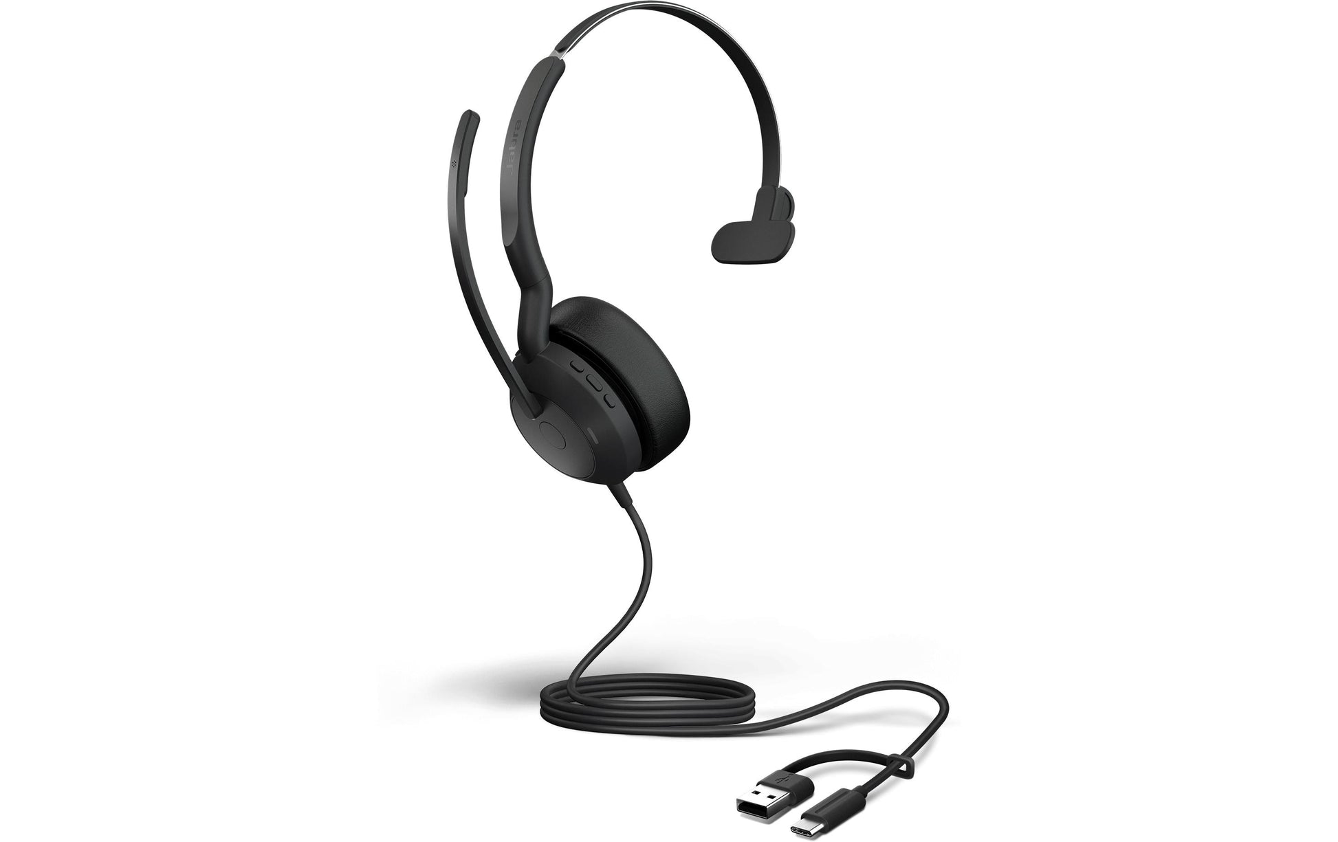Jabra Evolve2 50 Office-Headset (Mono) – On-Ear, Kabel + BT, ANC, MS Teams zertifiziert, Schwarz, BT 5.2