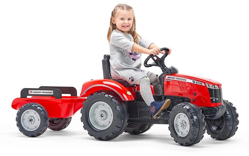 Falk Aufsitztraktor mit Anhänger – 58 × 66 × 162 cm – Kunststoff, schwarz/rot – ab 3 J.