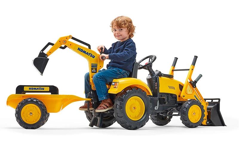 Falk Aufsitzbagger – mit Anhänger, max. Last 50 kg – 203 × 53 cm – ab 3 Jahren – Kunststoff, schwarz/gelb