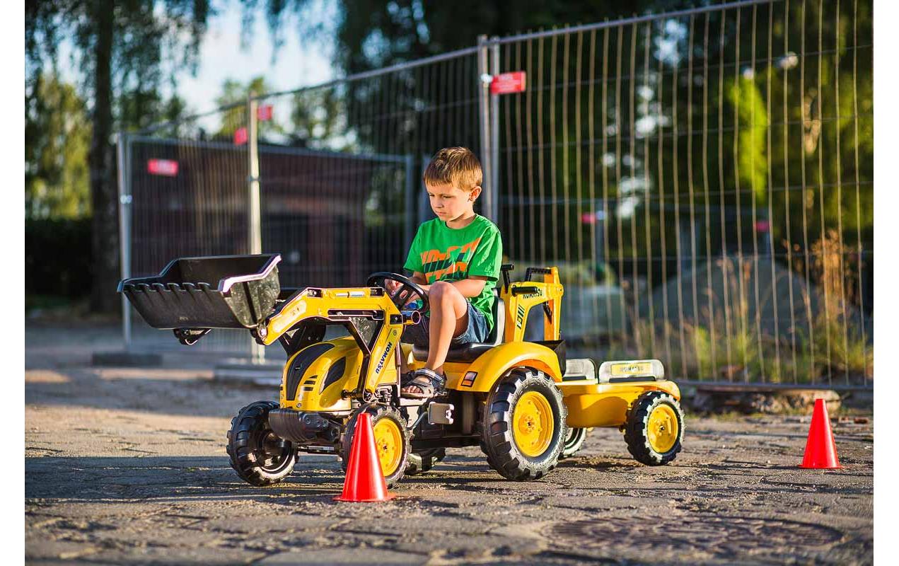 Falk Aufsitzbagger – mit Anhänger, max. Last 50 kg – 203 × 53 cm – ab 3 Jahren – Kunststoff, schwarz/gelb