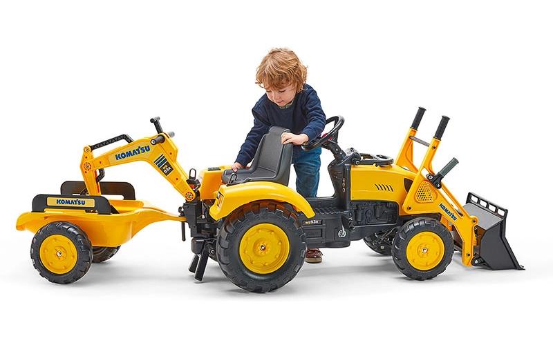 Falk Aufsitzbagger – mit Anhänger, max. Last 50 kg – 203 × 53 cm – ab 3 Jahren – Kunststoff, schwarz/gelb