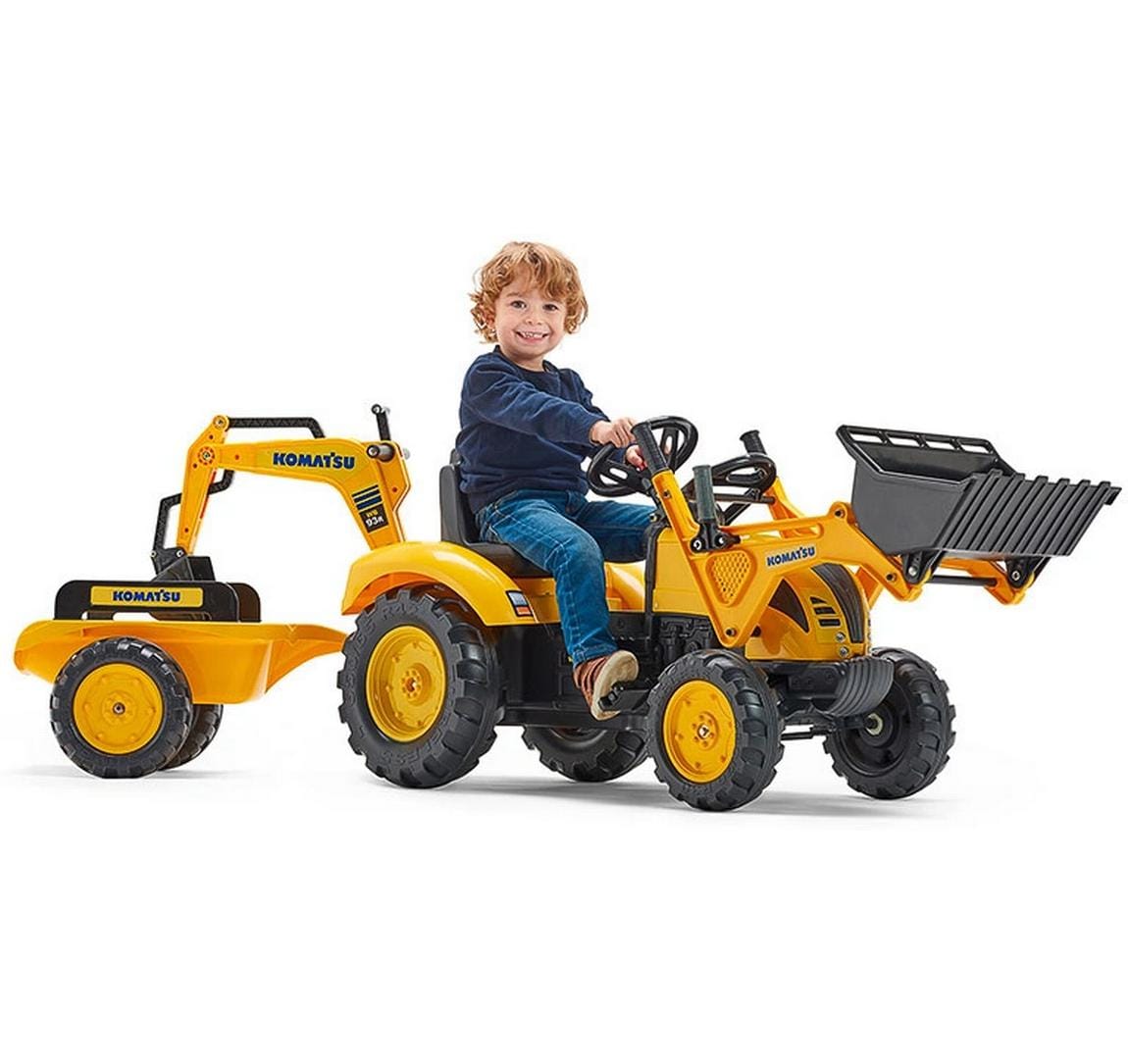 Falk Aufsitzbagger – mit Anhänger, max. Last 50 kg – 203 × 53 cm – ab 3 Jahren – Kunststoff, schwarz/gelb