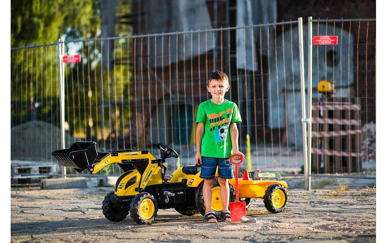 Falk Aufsitzbagger – mit Anhänger, max. Last 50 kg – 203 × 53 cm – ab 3 Jahren – Kunststoff, schwarz/gelb